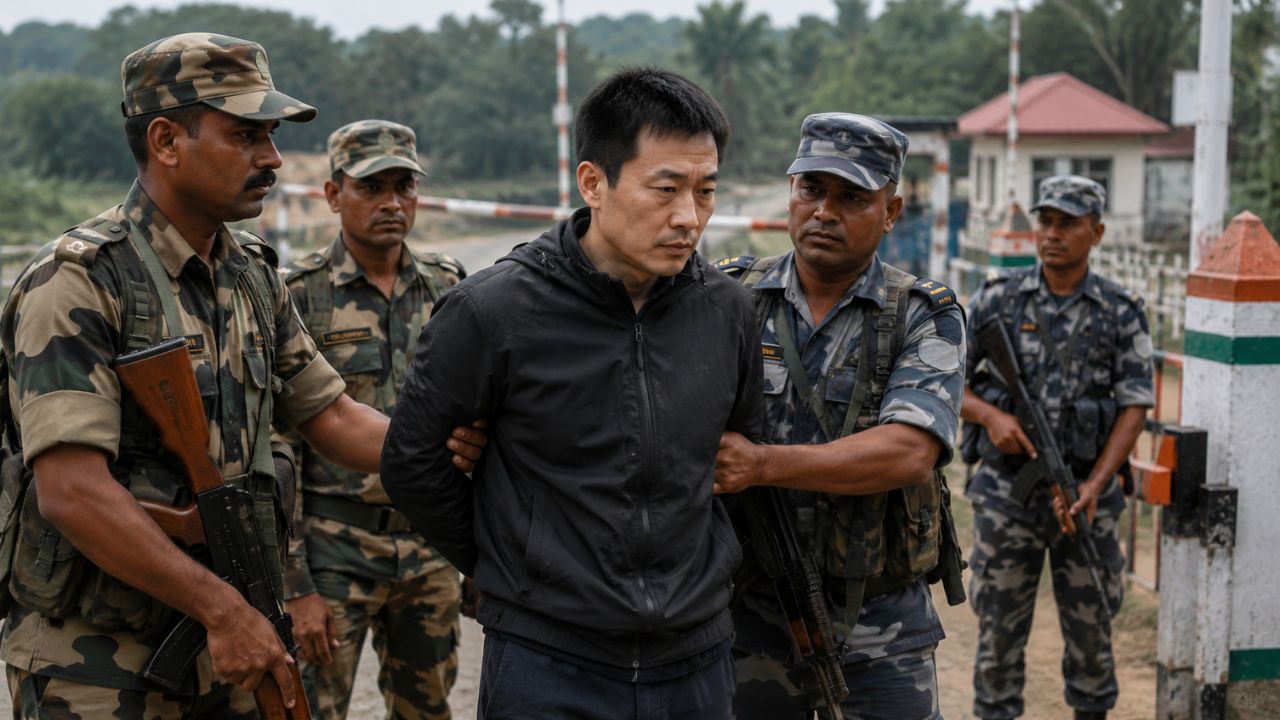 a chinese man getting arrested at boder ai generated image