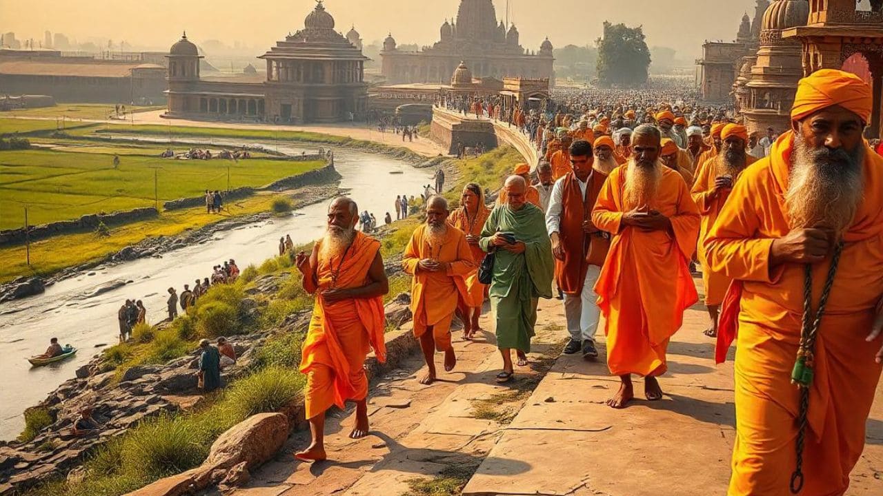 Symbolic picture of devotees circumambulating the religious place