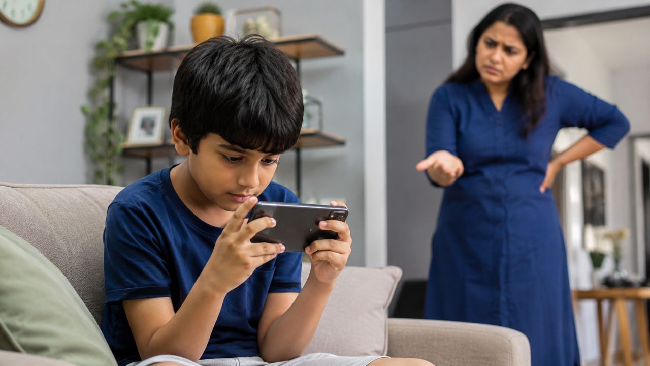AI generated image of phone addicted kid