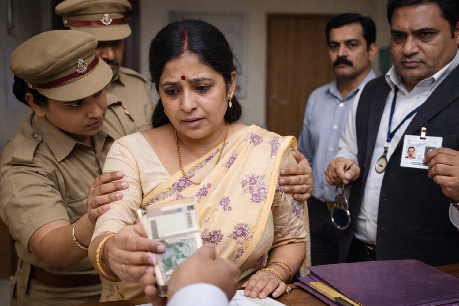 Woman accepting a bribe in office 
