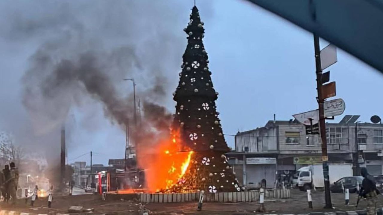 christmas tree burning