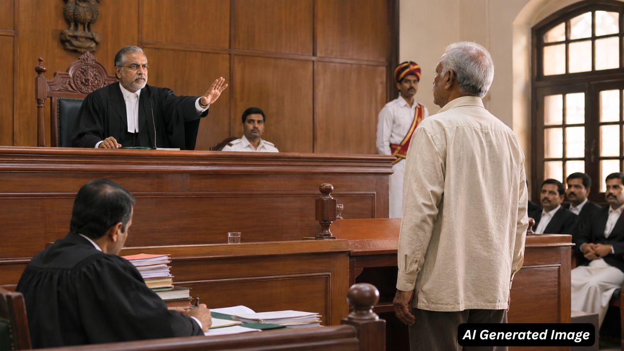 AI Generated image of a man standing in court