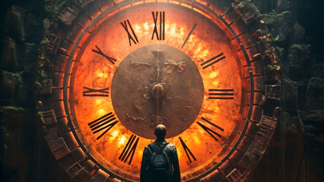 AI Image of Man standing in Front of Death clock