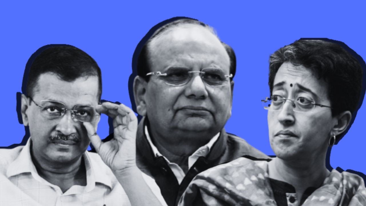 arvind kejriwal, vk saxena and atishi