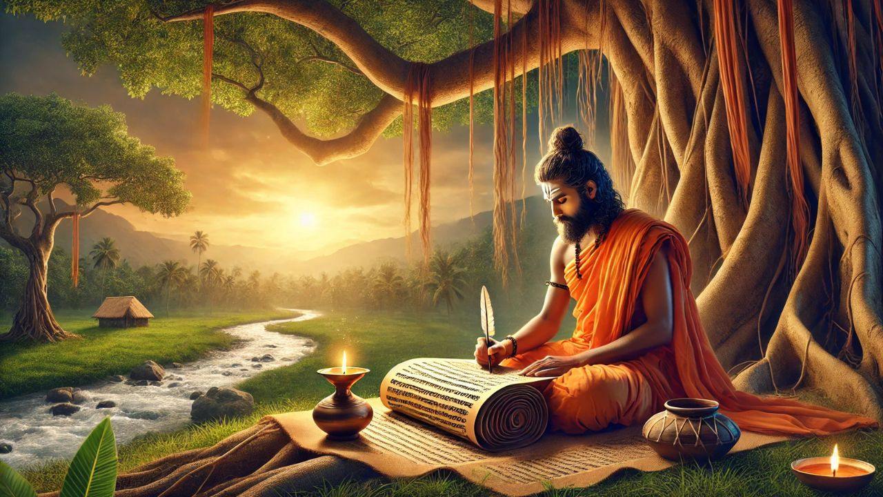 Image of Sadhu writing scripture