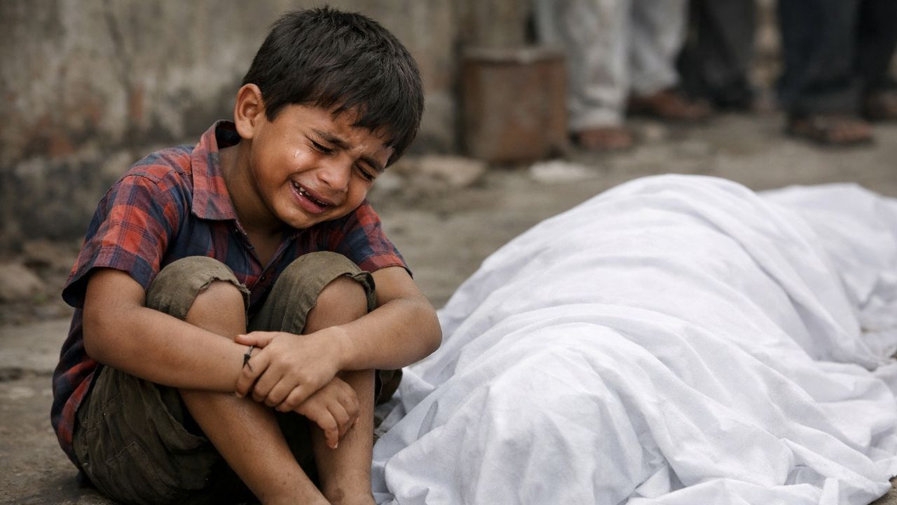 boy sitting near mothers dead body