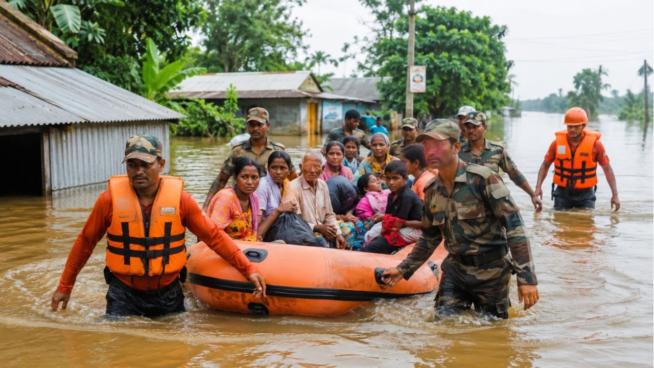 AI generrated image of army rescue people in flood
