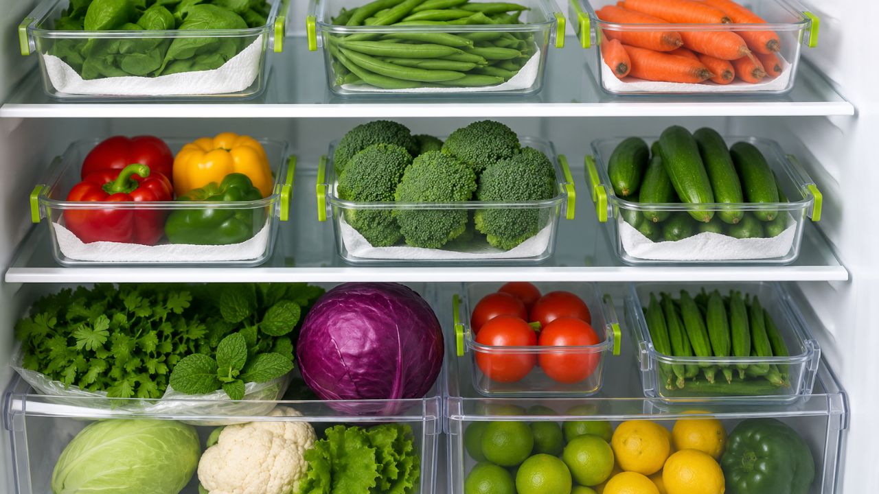 AI generated image of food storage in refrigerator