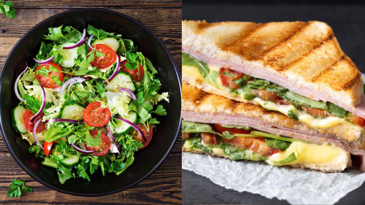 salad and sandwich
