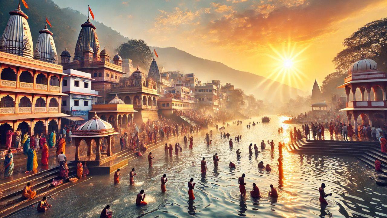 AI Image of People taking dip in Ganga