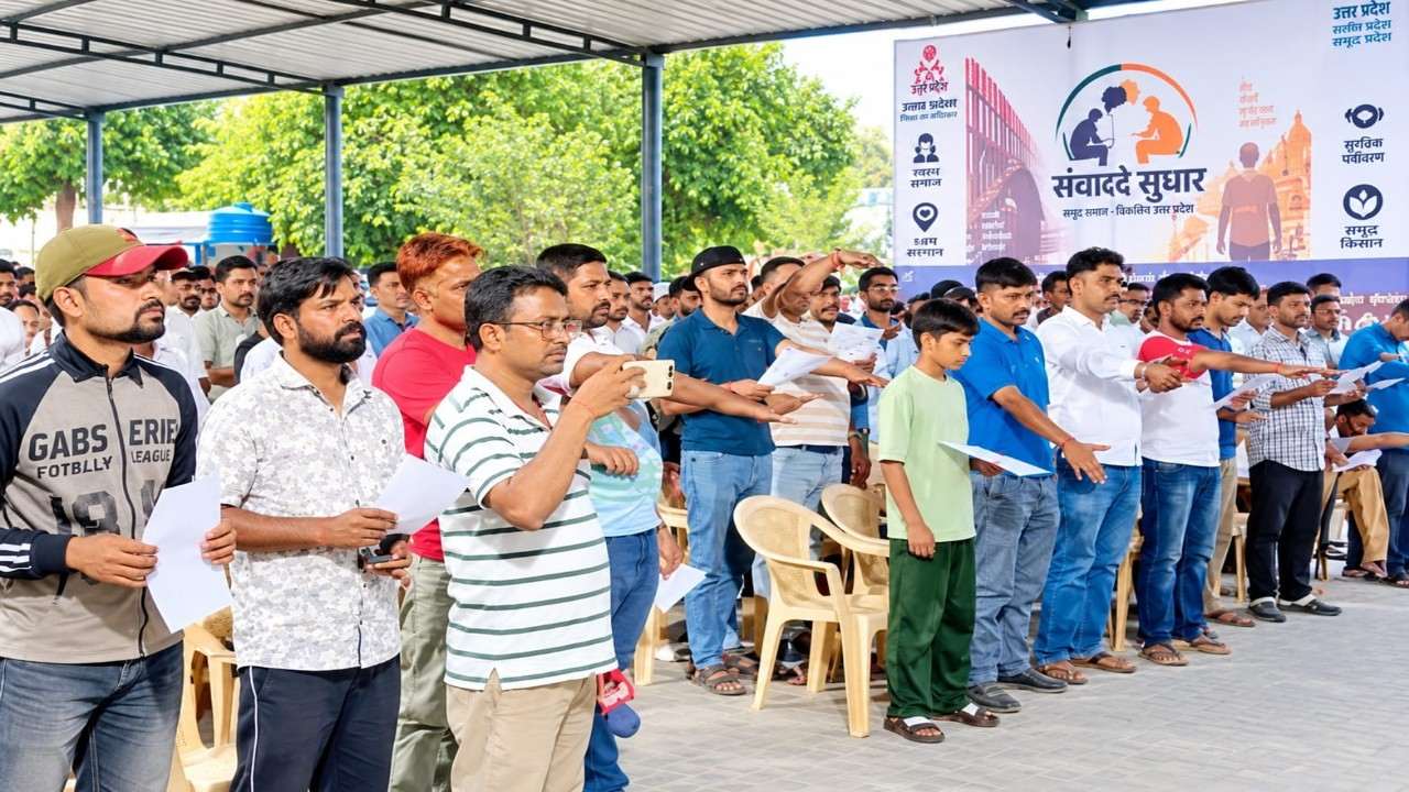 पुलिस लाइन में शपथ लेते जमानत पर छूटे अभियुक्त। Photo Credit : Social Media