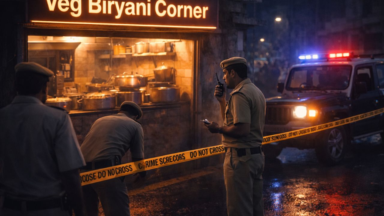 Dead body found in veg biryani shop freezer 