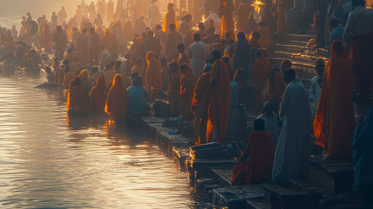 AI Image of People taking dip in Ganga