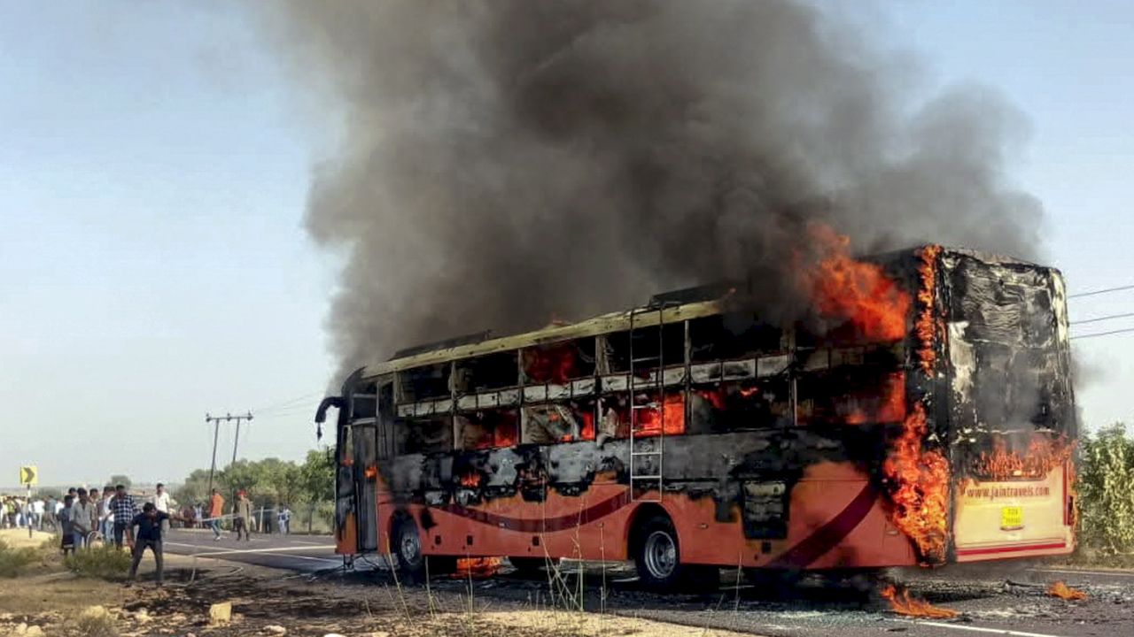 rajasthan Jaisalmer jodhpur bus fire 20 deaths police
