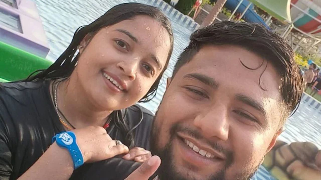 A photo of Priyanka with Nikhil at the waterpark
