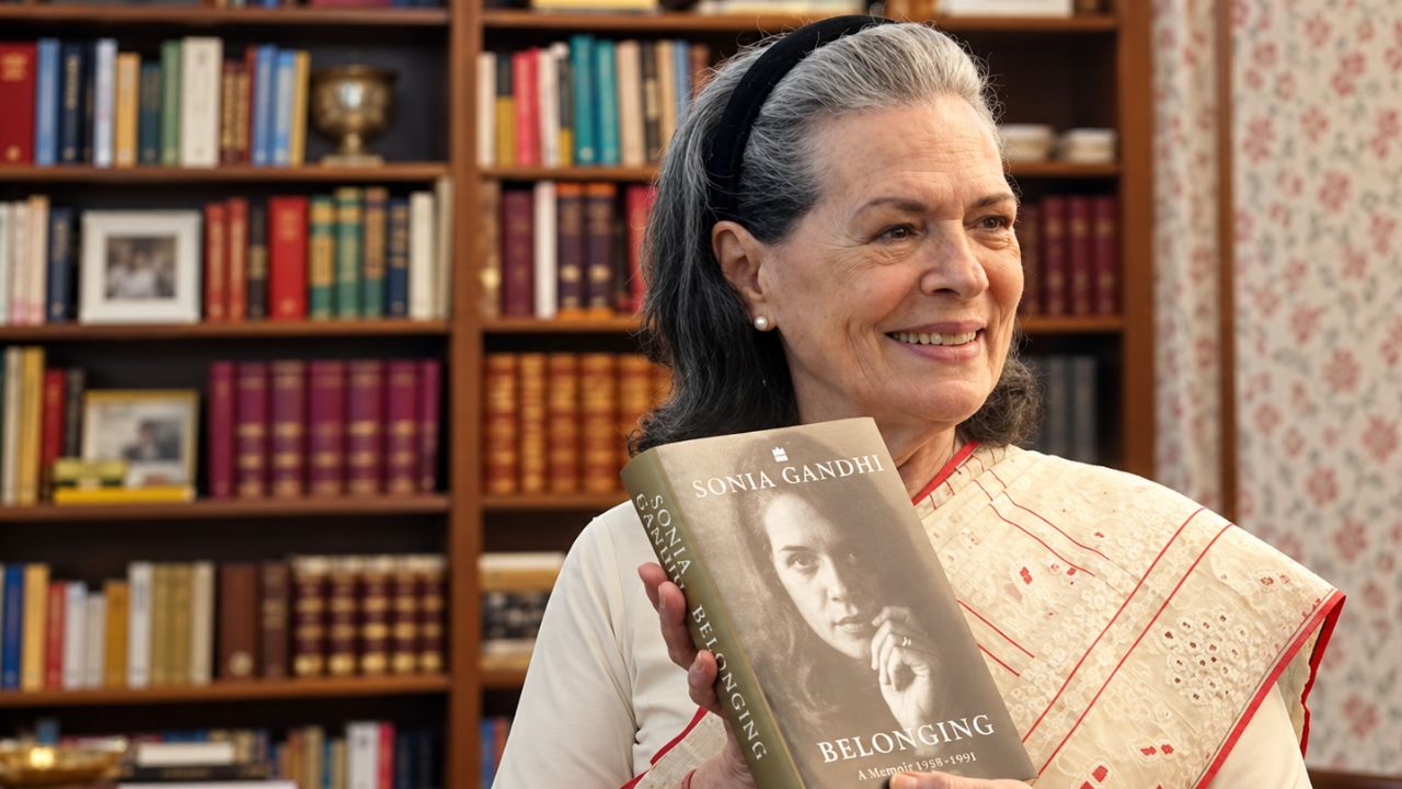 Congress Senior Leader Sonia Gandhi showing her book सोनिया गांधी