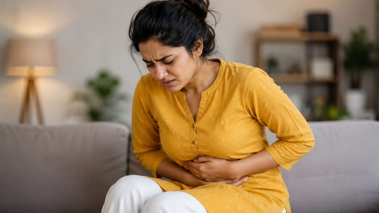 image generated by ai woman having stomach problem