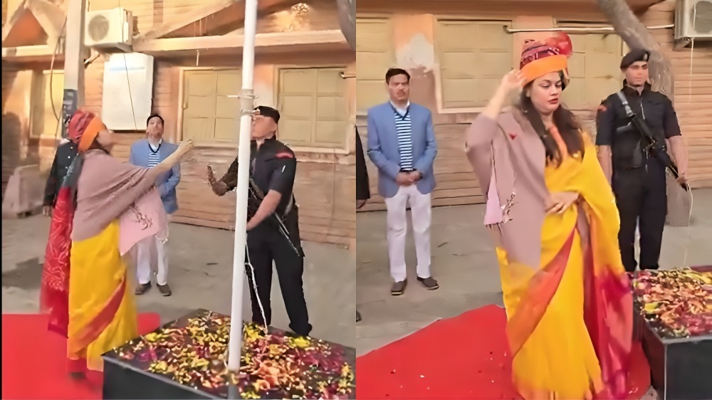 ध्वजारोहण के दौरान का वीडियोग्रैब । Photo Credit Social Media