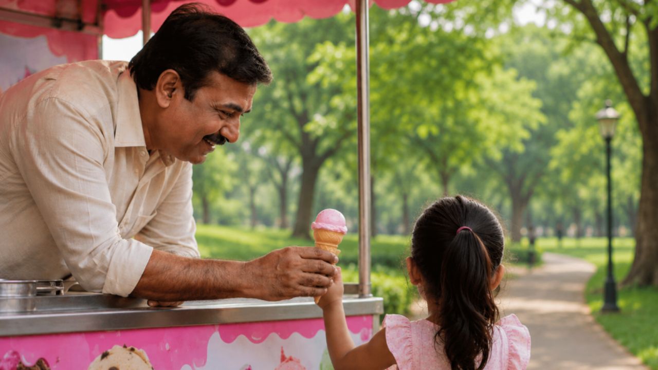 a man giving ice cream