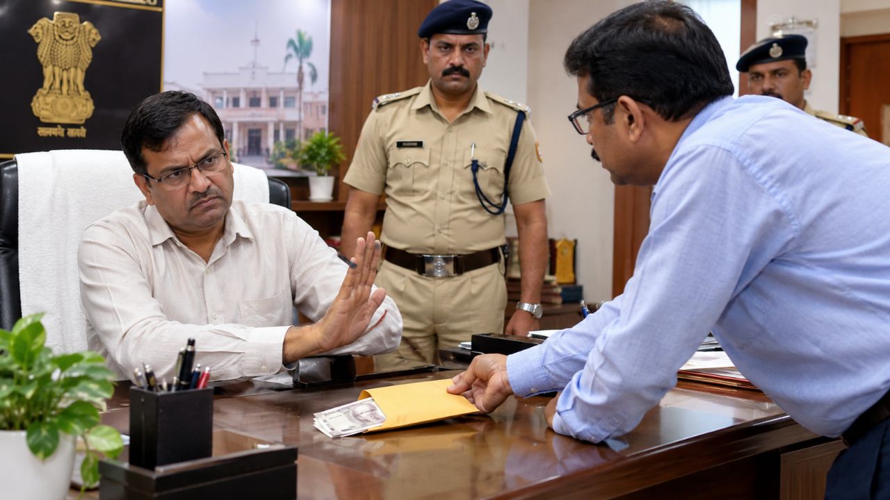 Municipal Commissioner Being Offered a Bribe by Tax Collector
