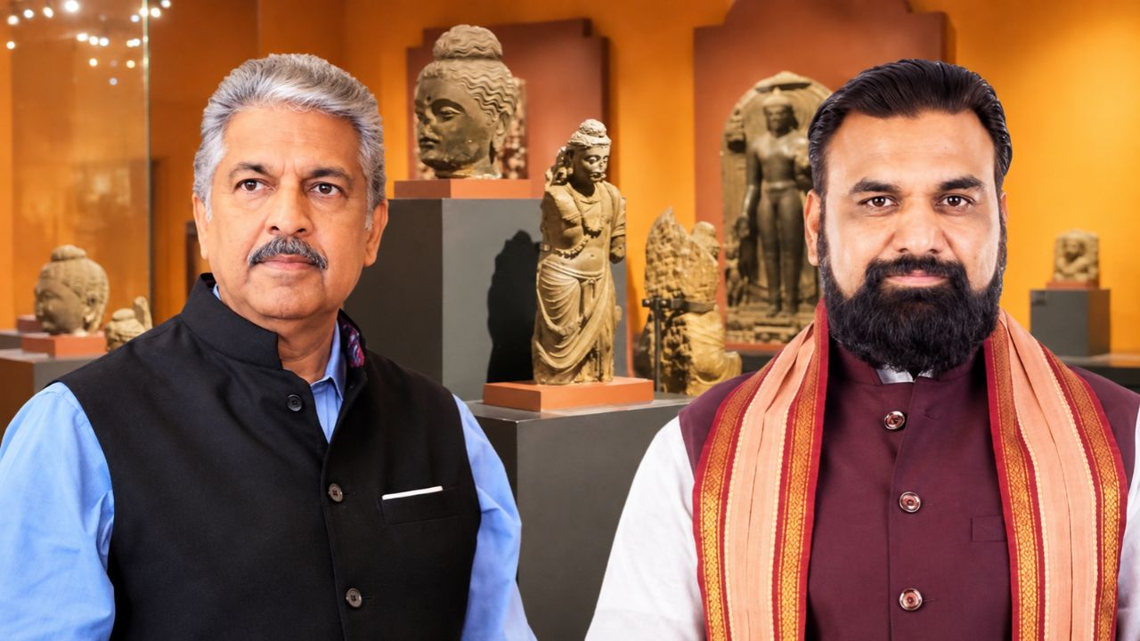 बिहार के मुख्यमंत्री सम्राट चौधरी और उद्योगपति आनंद महिंद्रा की तस्वीर