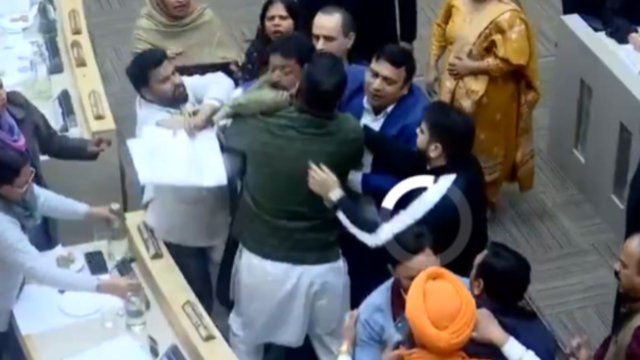 chandigarh municipal corporation meeting scuffle : Video grab : X