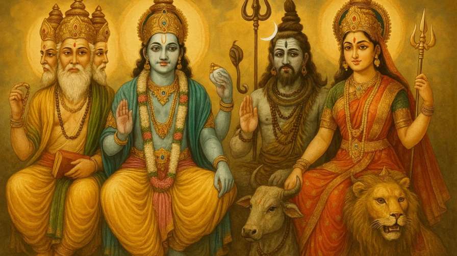 Lord Shiv, Brahama, Vishnu and maa durga representational picture