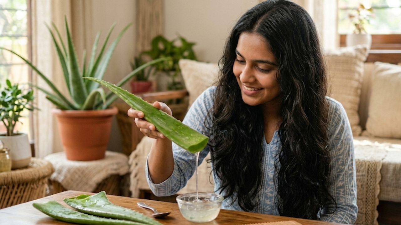 aloe vera putting in hair